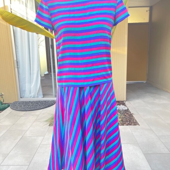 Neiman Marcus Silk Striped Skirt Set Vintage Blouse Matching Outfit Size 4 - Picture 5 of 5